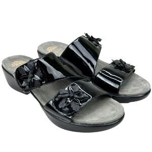 Dansko Sandals Eu 40 Black Donna Patent Leather Slip On Adjustable Double Strap